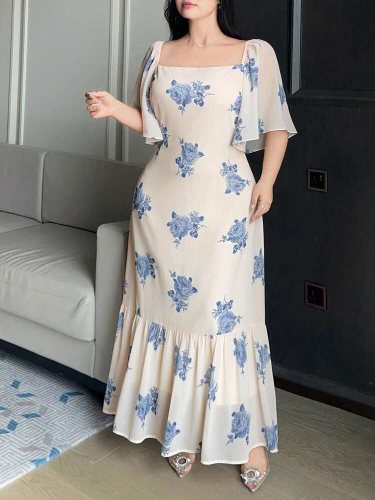 Dazy Plus Plus Size Women Floral Print Ruched Waist Elegant Party Dress Sundress Boho