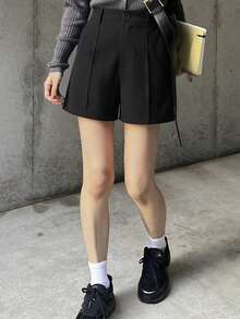 FRIFUL Women's Solid Color Slim Fit Casual Shorts, Spring/Summer - Black - View 4
