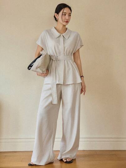 Dazy-Less Bộ đồ nữ trơn màu tay cánh dơi và quần ống rộng, kiểu dáng thường ngày, gồm 2 món.