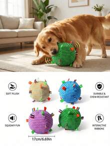 PETSIN 1个全新响亮撞击球形狗狗玩具，可滚动、咀嚼和啃咬。一款能让狗狗缓解压力、尽情玩耍的娱乐玩具。宠物狗玩具。 - 彩色 - 查看 2