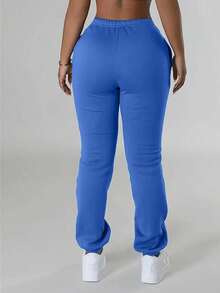 SHEIN Của phụ nữ Eo dây rút & Cuffed Hem Quần thể thao - Màu xanh lam - Xem 2