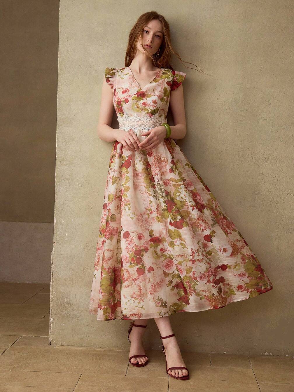 romantic midi dress JOIE - Black linen cotton and effortlessly chic Fitted bodice with dainty button details – Adds a timeless Melody Floral Midi Dress -