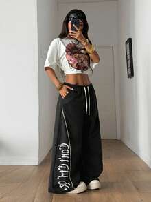 Coolane Pantalones anchos de mujer tejidos en negro - Negro - Ver 5