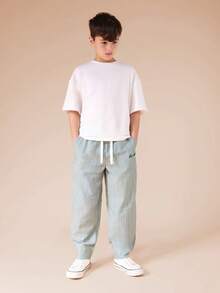 SUMWON Boys Barrel Stripe Drawstring Jogger Pants With Elastic Ankle Cuffs And Side Pockets Casual Vacation - Green - View 3