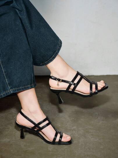 Women's Fashion New Camouflage, Avocado Green, Black, White, Brown, Gold, Purple, Cracked, Red, Apricot Strap Square Toe Roman High Heel Sandals