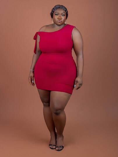 CurvyTilda 大码女式不对称露肩褶皱下摆连衣裙，适合约会、郊游、情人节、合身、纯色、女式基本款、西方女装、夏季、紧身、复活节、春季服装、情人节服装、办公室女性服装、性感红色连衣裙、春季女装、红色情人节连衣裙、曲线加大连衣裙、巴西狂欢节、狂野节服装、露肩、西方女式上衣、迷你连衣裙、音乐节、短裙