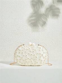 SHECARRY Bolso de mano para dama, bolso de mano con flores beige frescas, ideal para vacaciones, fiestas y versátil - Beis - Ver 3