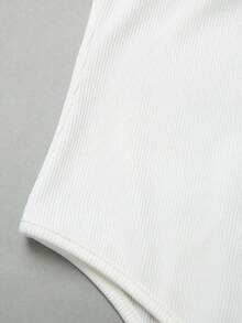 Franclia 优雅百搭翻领半拉链针织白色连体衣，女士春夏度假沙滩连体衣 - 白色 - 查看 7