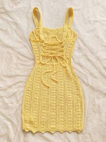Soleia 女士度假针织纹理面料海洋贝壳迷你连衣裙，性感派对约会海滩度假夏季装扮，适合度假约会、下午茶、婚礼季、海滩游轮度假、城市自驾游度假、波西米亚风度假、音乐节等场合。 - 黃色 - 查看 2