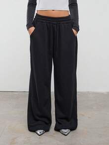 COUREZ Oversized Wide Leg Washed Joggers Y2K Vintage - Black - View 5
