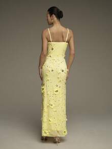 COSMINA 亮片女士长裙，3D立体花卉奢华连衣裙，女士派对礼服，晚礼服，鸡尾酒会礼服，宴会礼服，婚礼宾客礼服，婚纱，约会礼服，假日礼服，黄色女士连衣裙 - 黃色 - 查看 3