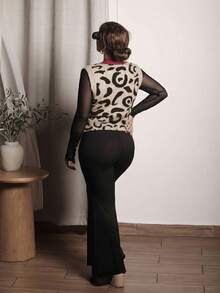 Lupita Cardoza 女式前扣V领无袖简约休闲豹纹毛衣背心秋冬 - 彩色 - 查看 2