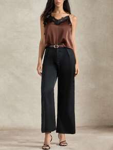 Briarwyn 2026 New Arrive Women's Contrast Color Lace Patchwork Spaghetti Strap Sleeveless Elegant Tank Top, Summer,Satin,Brown - Coffee Brown - View 5