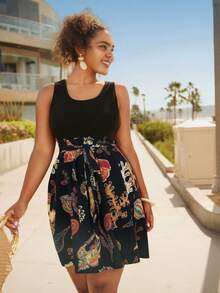 Travachic 大码女式海星印花系腰无袖连衣裙 - 彩色 - 查看 4