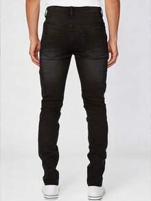 ROMWE MEN Grunge Punk Men's Casual Distressed Pocket Jeans, Versatile Daily Wear - Navy Blue - View 2