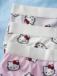 HELLO KITTY AND FRIENDS | SHEIN 女士卡通印花弹力腰休闲三角裤 - 白色 - 查看 4