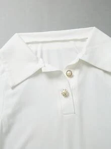 Franclia 优雅百搭翻领半拉链针织白色连体衣，女士春夏度假沙滩连体衣 - 白色 - 查看 3