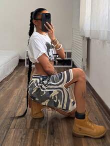 Muchica 女士字母迷彩印花抽绳腰宽松短裤 - 彩色 - 查看 8