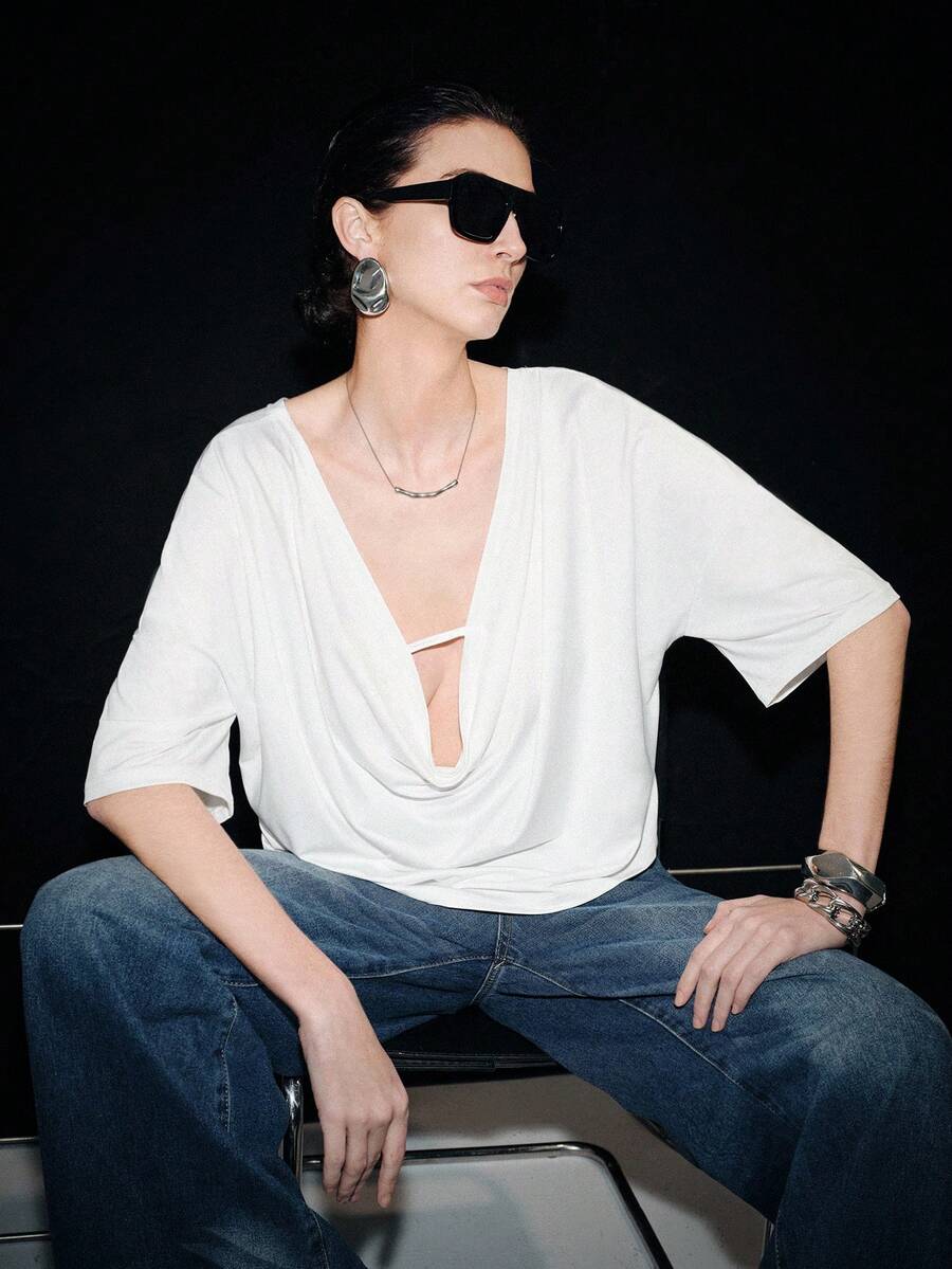 Lumivelle 女士优雅透视半袖圆领T恤，适合夏季外出和度假 - 白色 - 查看 1