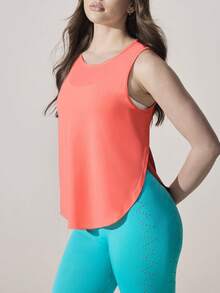 Core Rhythm Solid Color Asymmetric Hem Round Neck Fashionable Sports Tank Top - Pink - View 4