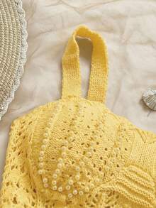 Soleia 女士度假针织纹理面料海洋贝壳迷你连衣裙，性感派对约会海滩度假夏季装扮，适合度假约会、下午茶、婚礼季、海滩游轮度假、城市自驾游度假、波西米亚风度假、音乐节等场合。 - 黃色 - 查看 5