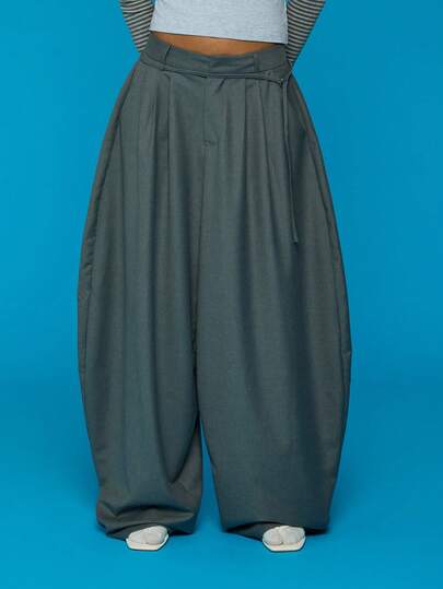 COUREZ Baggy Balloon Trousers With Belt Datail /Y2K Spring Clothes For Women Grey Trousers For Women Baggy Trousers Going Out Outfits Summer Trosuers Summer Outfits