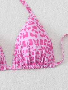 Swim Mod Plus Size Women Leopard Print Halter Backless Bikini Top - Multicolor - View 4