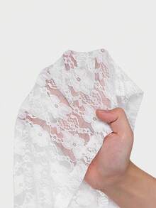 K-Vae Twist Ribbon Contrast Lace V-Neck Fitted Blouse - White - View 4