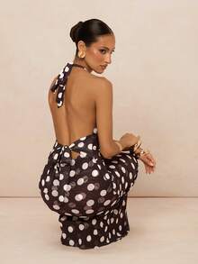 Lumalex 女士波点深V领露背性感连衣裙 - Bold Plum - 查看 6