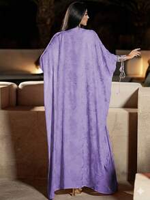 Layrah Áo choàng cánh dơi thêu jacquard vàng sang trọng dành cho tiệc tùng. - Màu tím - Xem 6