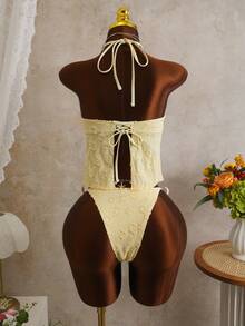 Zestiva 2026 New Spring/Summer Women 2pcs Yellow Bandeau Bikini Set, Beach Vacation Casual Swimwear Cream Bikini Two Pieces Vacation Set - Yellow - View 2