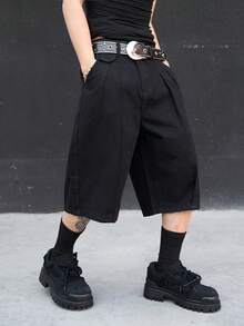 Manfinity EMRG Men's Loose Fit Casual Pocketed Wide Leg Denim Shorts - Black - View 3