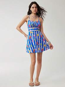 Soleia Women's Summer Vacation Striped Fruit Print Spaghetti Strap Mini Dress - Multicolor - View 8