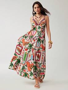 Soleia Women's Tropical Print Sleeveless Dress, Casual Holiday Wear - Multicolor - View 7