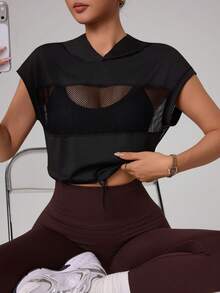 Dewbera Hollow-Out Patchwork Cropped Sweatshirt Sweatshirt - Black - View 6