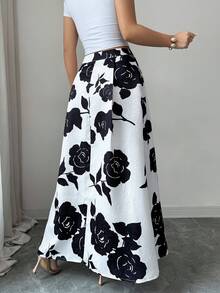 Lyxana Women Jacquard Casual Versatile Date Night Skirt - Black and White - View 2