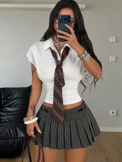 Coolane Women's Spring/Summer Streetwear Chic Daily Wear Homecoming Office Wear Casual White Loose Lapel Crop Shirts