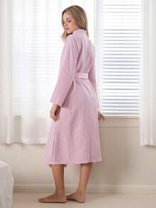 Ocili Women's Plaid Long Sleeve Robe With Belt - Pink - View 3