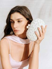 SHECARRY Bolso de mano para dama, bolso de mano con flores beige frescas, ideal para vacaciones, fiestas y versátil - Beis - Ver 6