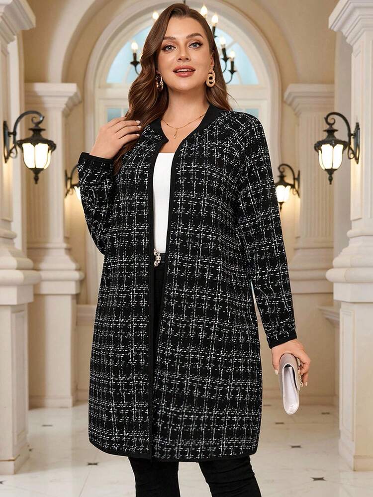 Plus Size Plaid Print Casual Jacket, Suitable For Spring And Autumn, Casual Minimalist Style For Everyday Wear,Going Out  Fall,