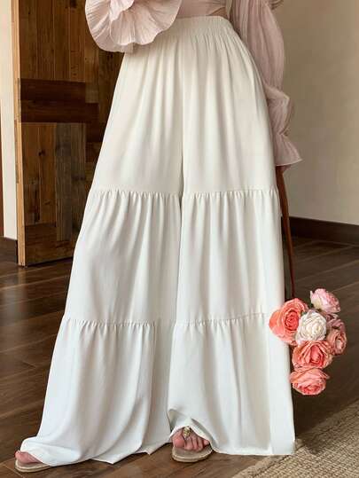 DAZY Women's Solid Color Casual Pants, Loose Fit Vacation Style Beach Straight Leg Trousers, Suitable For Spring And Summer