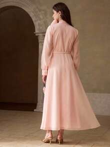 MOTF PREMIUM WOMEN'S ROMANTIC ELEGANT BOW TIE 3D FLORAL DRESS - Coral Pink - View 3