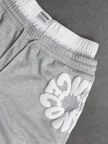 SLATEMANN 男士休闲字母印花抽绳腰短裤，夏季 - 灰色 - 查看 5