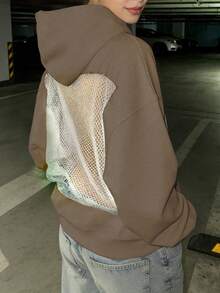 INAWLY Women's Casual Sexy Backless Mesh Sweatshirt - Mocha Brown - View 2