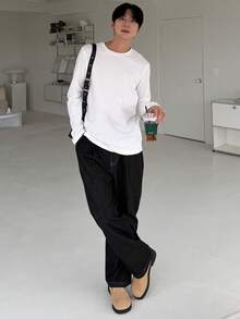 DAZY Men's Solid White Long Sleeve T-Shirt, Spring - White - View 6