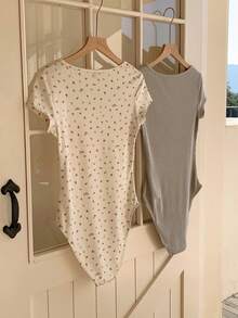 CovetEZ Body de mujer de manga corta con cuello cuadrado, de uso casual - Multicolor - Ver 2