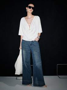 Lumivelle Women's Elegant Sheer Half Sleeve Scoop Neck T-Shirt, Suitable For Outing And Vacation In Summer - White - View 4