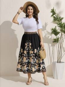 Comfylo 大码女式印花荷叶边中长裙，西部风、波西米亚风、嬉皮风、牛仔风、度假风、夏季风、春假风、优雅风，夏季波西米亚风长款印花裙，波西米亚风中长裙，优雅长裙，夏季长裙音乐节服装，乡村音乐节服装，休闲度假服装，A字裙，办公室女神风穿搭，印花中长裙音乐节服装，休闲度假服装，实用口袋，夏季女装，沙滩装，夏季度假服装，度假服装，女士长裙，波西米亚风裙子，优雅裙，女士长裙，波西米亚风裙子，印花长裙，夏季长裙，印花中长裙，女士长裙，高腰女裙，女士长裙，田园风裙子，女士印花裙，黑色印花裙 - 彩色 - 查看 3