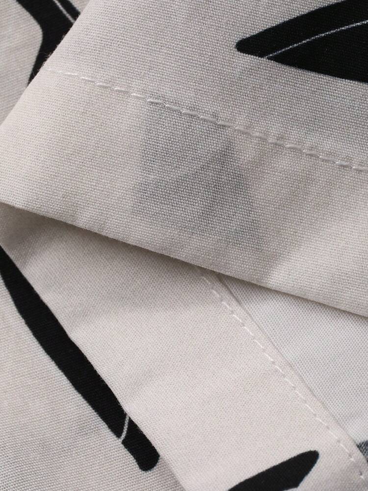 Tween Girl Vacation Plant Print Jumpsuit With Puff Sleeves, Loose Fit