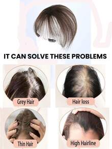 Invisible Swiss Net Hair Piece Straight Topper Brown With Bangs Virgin Human Hair Topper Women's Elegant Handmade Topper Hairpiece Adds Volume & Covers Gray Hair - S2 - View 9